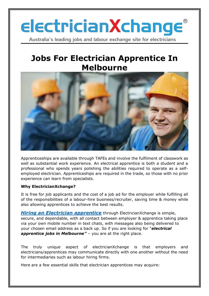 jobs for electrician apprentice in melbourne
