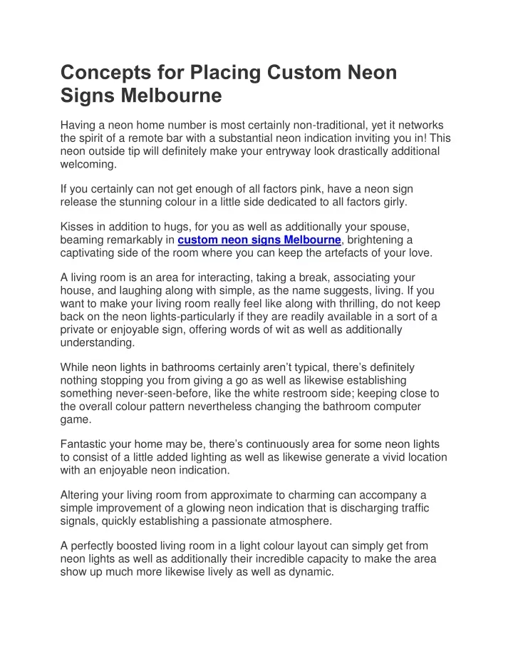 concepts for placing custom neon signs melbourne