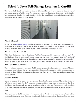 select a great self storage location in cardiff