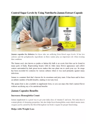 control sugar levels by using nutriherbs jamun