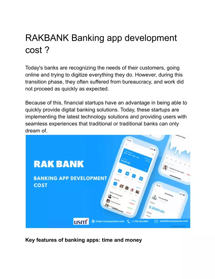 rakbank banking app development cost