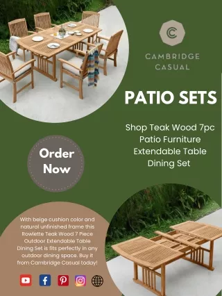 Shop Teak Wood 7pc Patio Furniture Extendable Table Dining Set