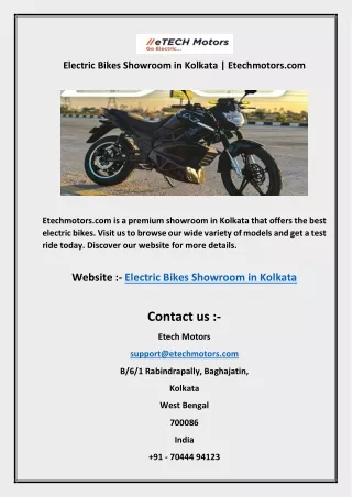Electric Bikes Showroom in Kolkata  Etechmotors