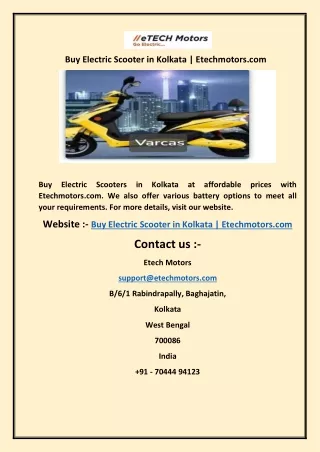 Buy Electric Scooter in Kolkata  Etechmotors.com