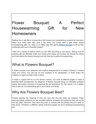 Flower Bouquet: A Perfect Housewarming Gift for New Homeowners