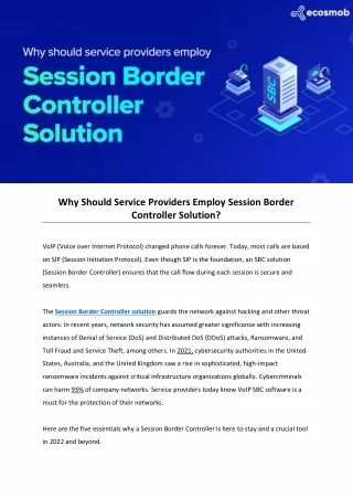 Why Should Service Providers Employ Session Border Controller Solution?