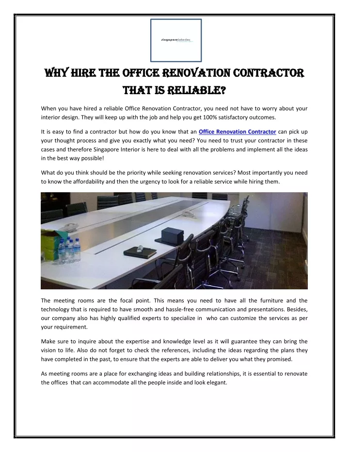 why hire the office renovation contractor