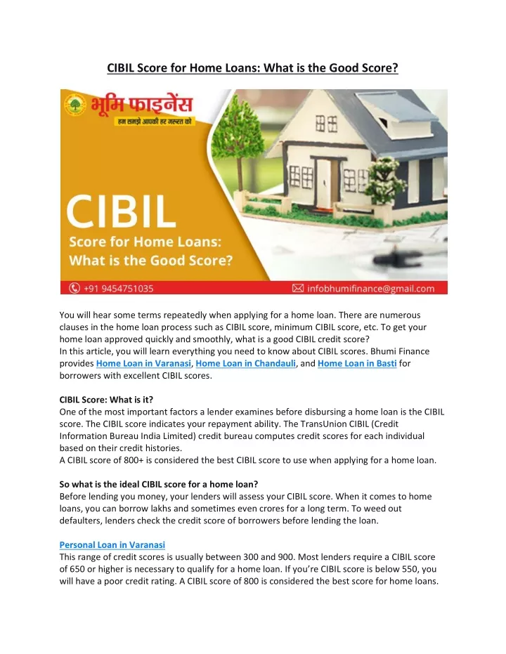 cibil score for home loans what is the good score