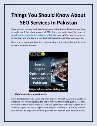 Things You Should Know About SEO Services In Pakistan