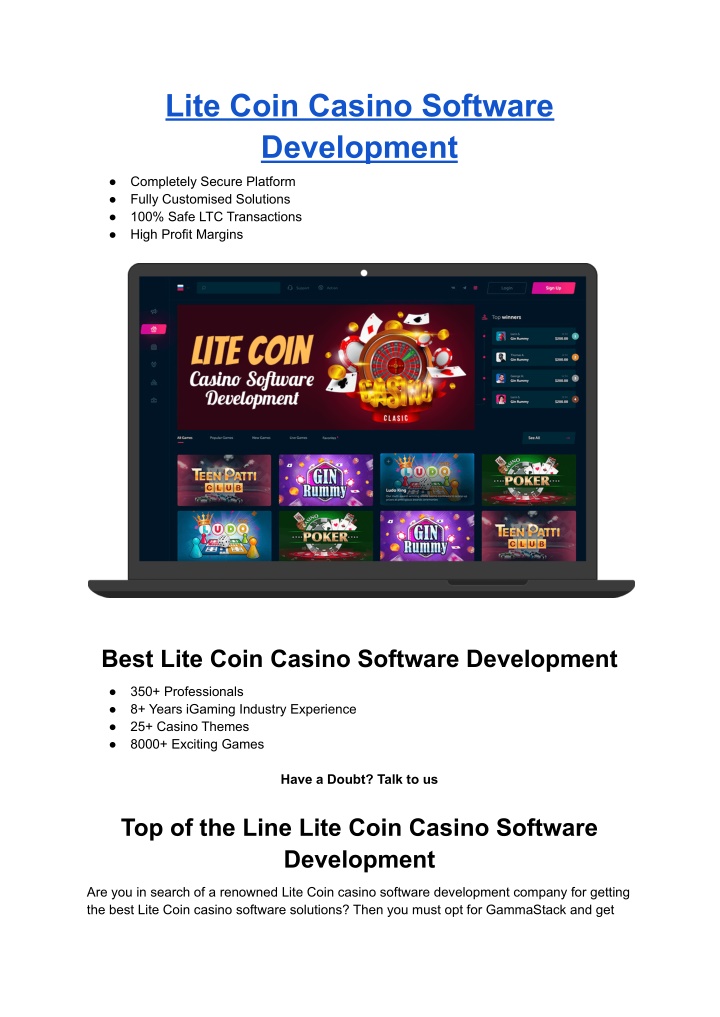lite coin casino software development