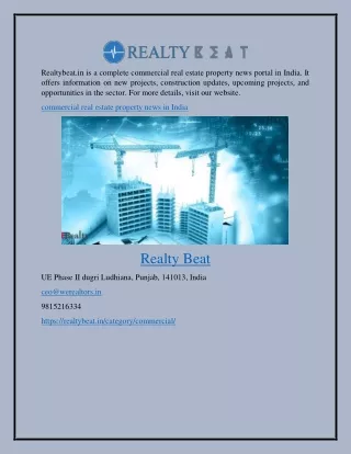Commercial Real Estate Property News in India Realtybeat.in
