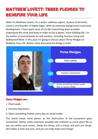 Matthew Lovett - Three Pledges to Redefine Your Life