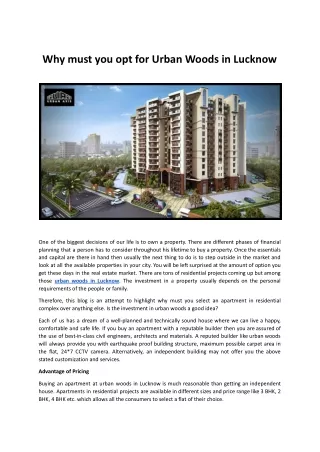 Why must you opt for Urban Woods in Lucknow - Urban Axis