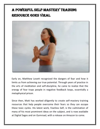 Matthew Lovett - A powerful self mastery training resource goes viral