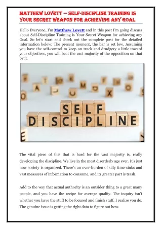 Matthew Lovett - Self-Discipline Training is Your Secret Weapon for Achieving any Goal