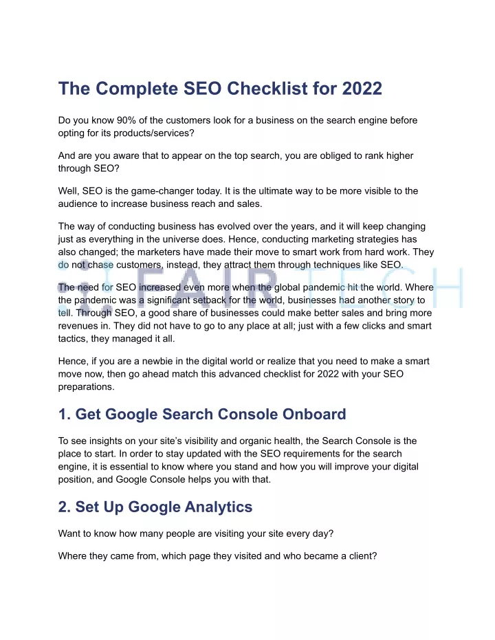 the complete seo checklist for 2022