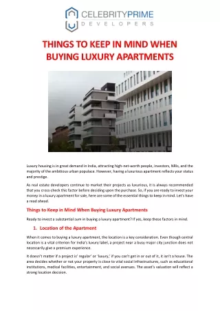 THINGS TO KEEP IN MIND WHEN BUYING LUXURY APARTMENTS