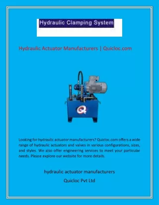 Hydraulic Actuator Manufacturers Quicloc