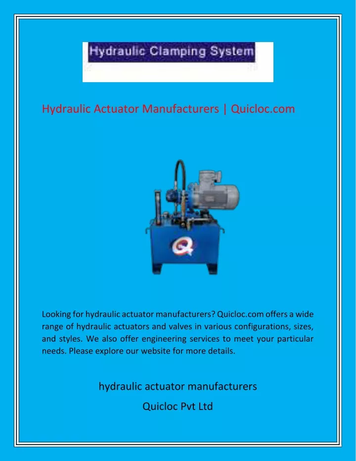 hydraulic actuator manufacturers quicloc com
