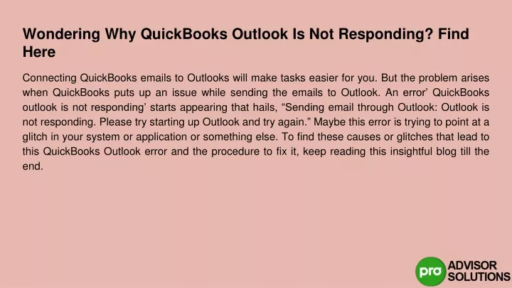 wondering why quickbooks outlook is not responding find here