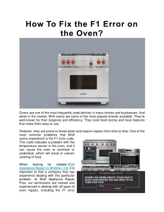 How To Fix the F1 Error on the Oven