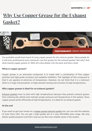 Why use copper grease for the exhaust gasket