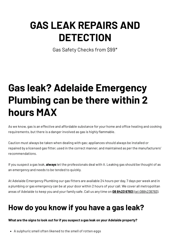 gas leak repairs and detection