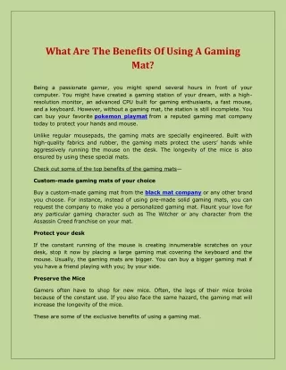 What Are The Benefits Of Using A Gaming Mat