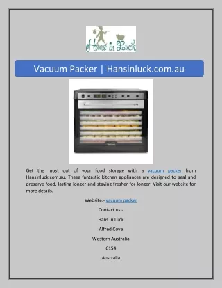 Vacuum Packer | Hansinluck.com.au