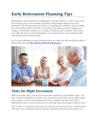 Early Retirement Planning Tips | Advisor World
