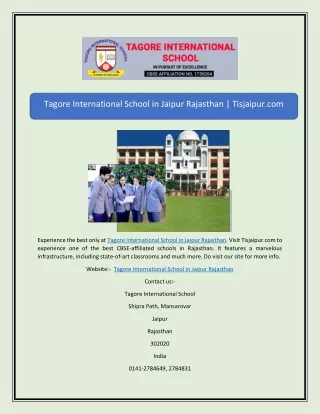 Tagore International School in Jaipur Rajasthan | Tisjaipur.com