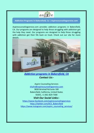 Addiction Programs In Bakersfield, Ca | Aspirecounselingservice.com