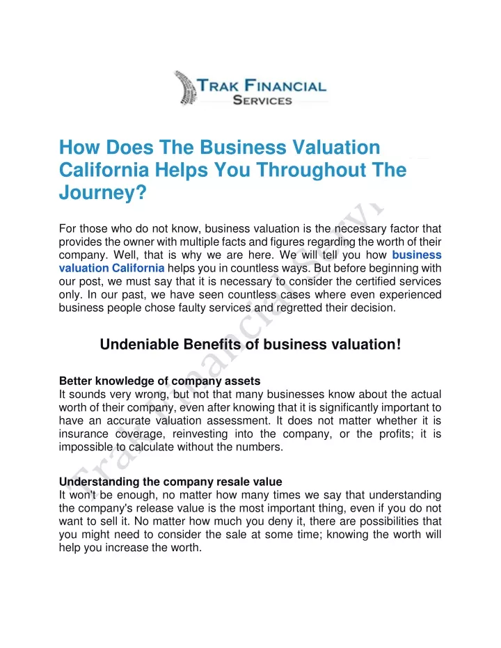 how does the business valuation california helps