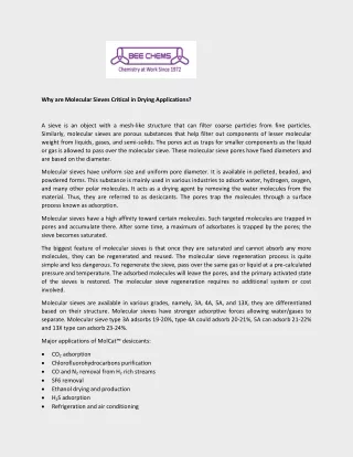 Why are Molecular Sieves Critical in Drying Applications ?