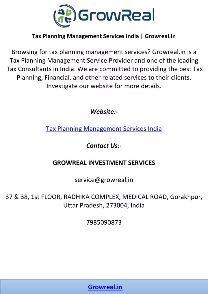 tax planning management services india growreal in