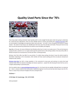 Quality Used Parts Since the ‘70’s