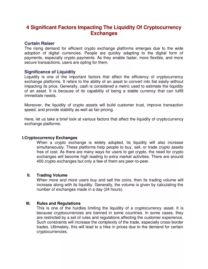 4 significant factors impacting the liquidity