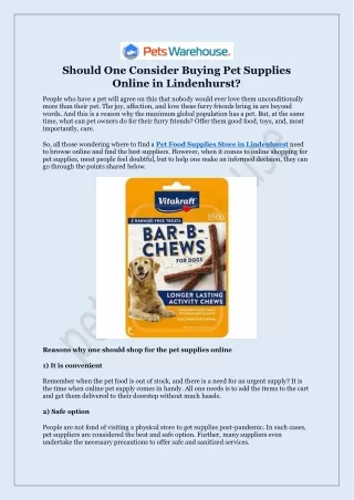Pet Food Supplies Store in Lindenhurst