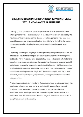 BREAKING DOWN INTERDEPENDENCY & PARTNER VISAS WITH A VISA LAWYER IN AUSTRALIA