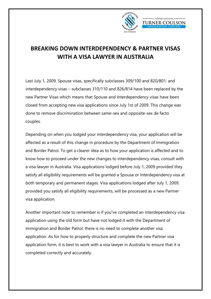 PPT - BREAKING DOWN INTERDEPENDENCY & PARTNER VISAS WITH A VISA LAWYER ...