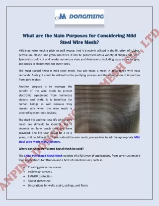 What are the Main Purposes for Considering Mild Steel Wire Mesh?