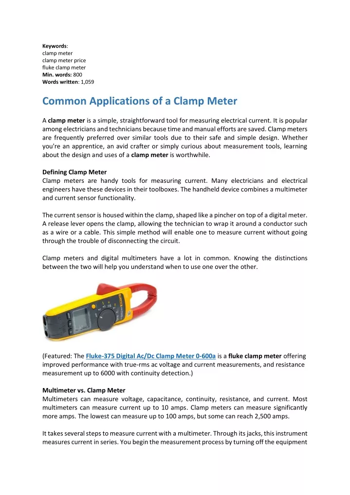 keywords clamp meter clamp meter price fluke