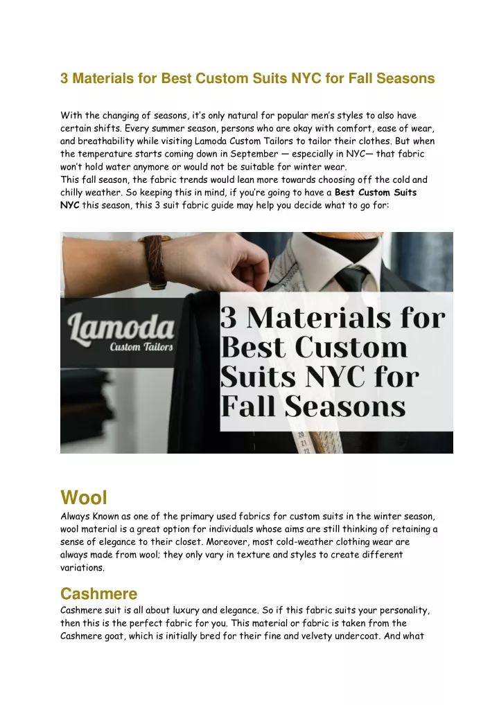 3 materials for best custom suits nyc for fall