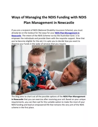 Ways of Managing the NDIS Funding with NDIS Plan Management in Newcastle