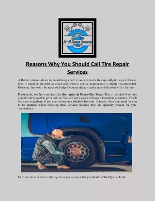 Get the Best Tire Repair Service in Greenville, Texas - AB Mobile Services