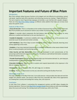 important features and future of blue prism
