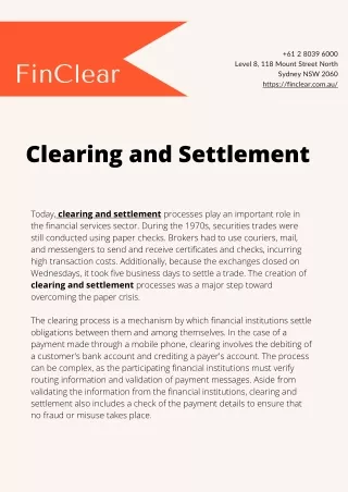 Why is Clearing Settlement Important? by finclear