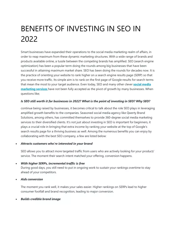 benefits of investing in seo in 2022