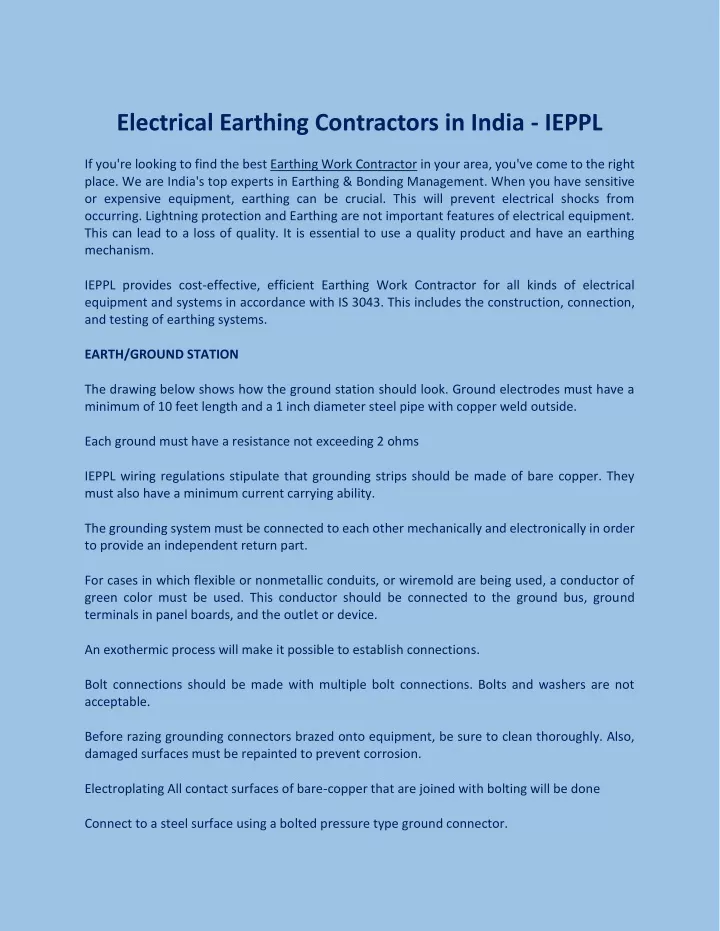 electrical earthing contractors in india ieppl