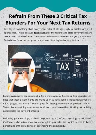 Refrain From These 3 Critical Tax Blunders For Your Next Tax Returns